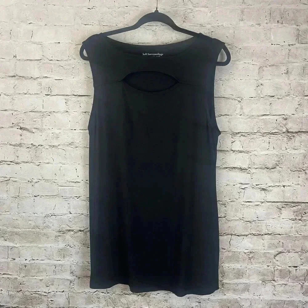 Soft Surroundings Women's Large Black Sleeveless Keyhole Tunic Top Shirt Modal L